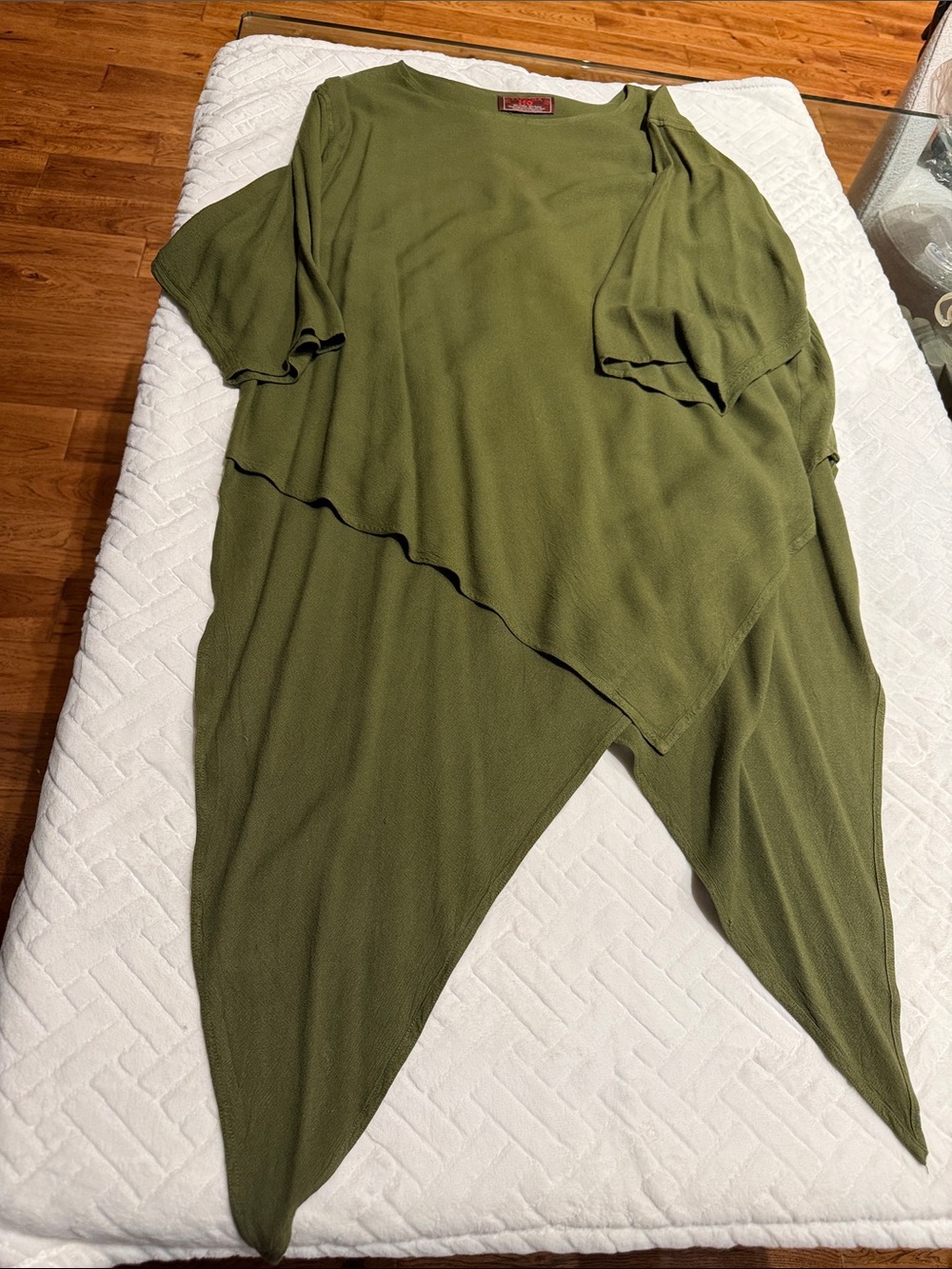 Olive Green Asymmetric Draped Women's Top plus size one fits all